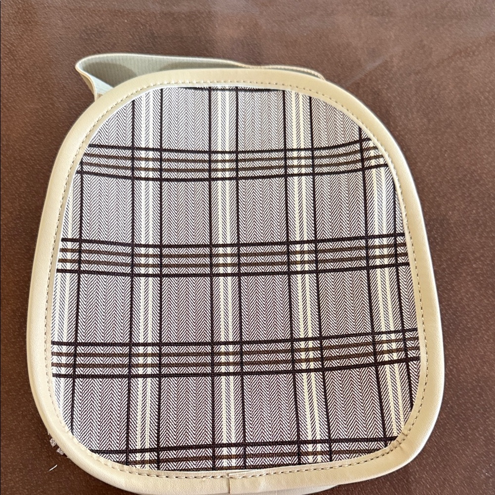 Plaid Canvas Crossbody Bag in Cream and Brown